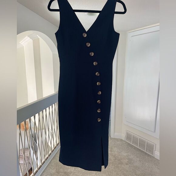 Vince Camuto Navy midi dress with button detail, size 0 - Picture 1 of 5